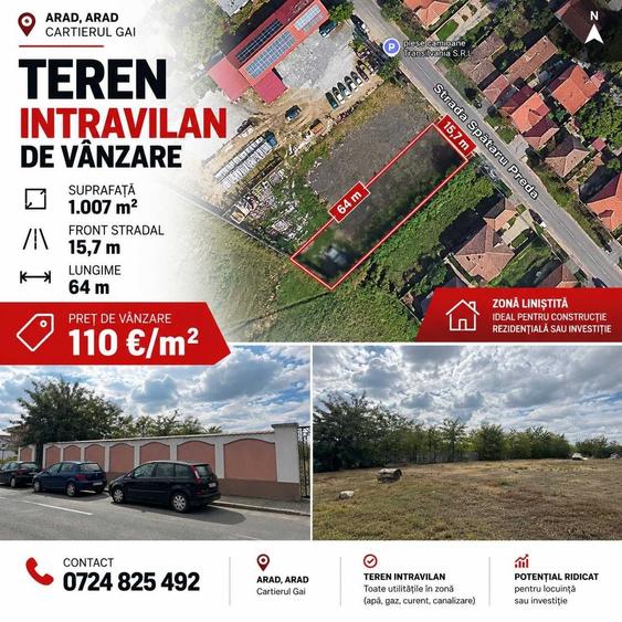 Teren intravilan de vanzare Arad, Cartier Gai 1.007 m2 - 1