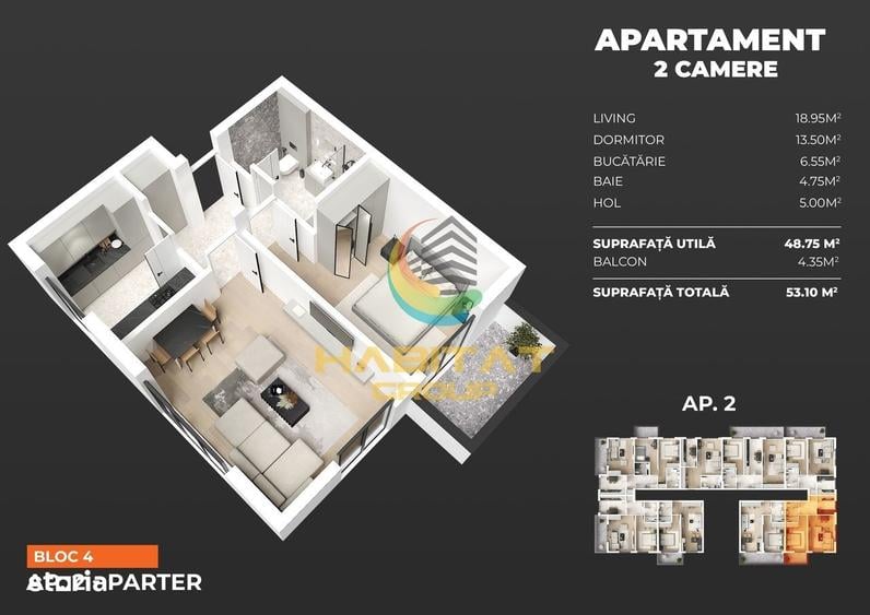 Apartament cu 2 camere în Vest