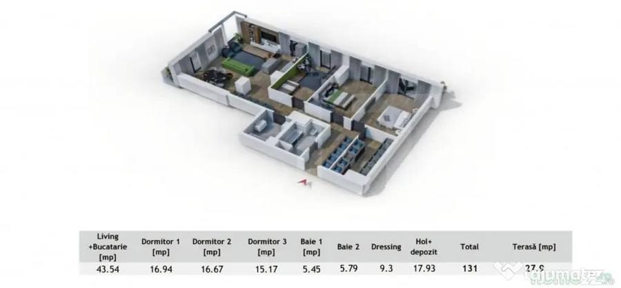Apartament cu 4 camere semidecomandat în Central