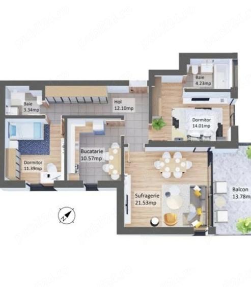 Apartament cu 3 camere decomandat în Central