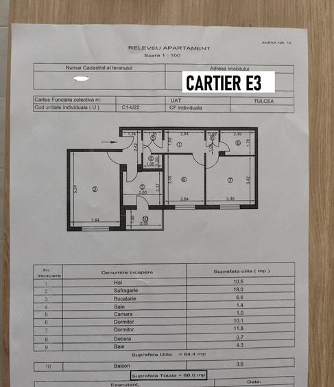 Apartament cu 3 camere decomandat în E3