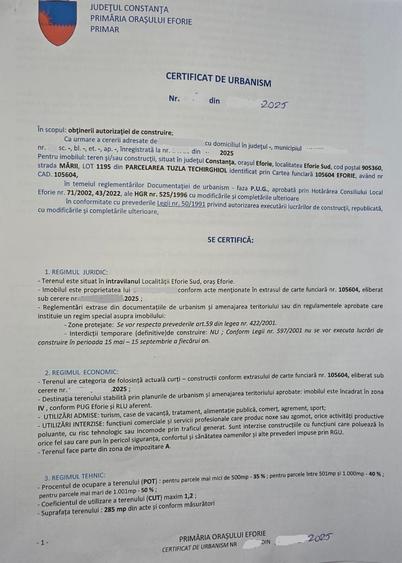 Teren Construcții intravilan de 285 mp, în Sud