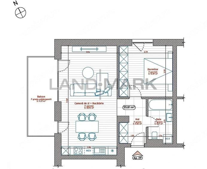 Apartament cu 2 camere în Aradului
