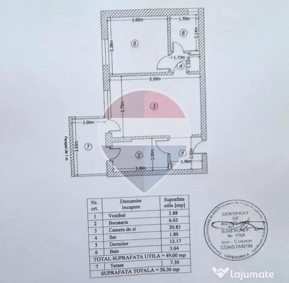 Apartament cu 2 camere semidecomandat în Central