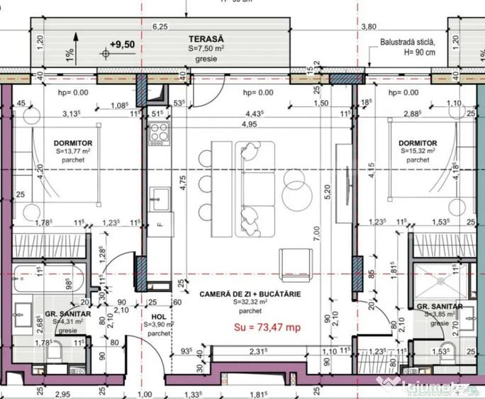 Apartament cu 3 camere semidecomandat în Iris