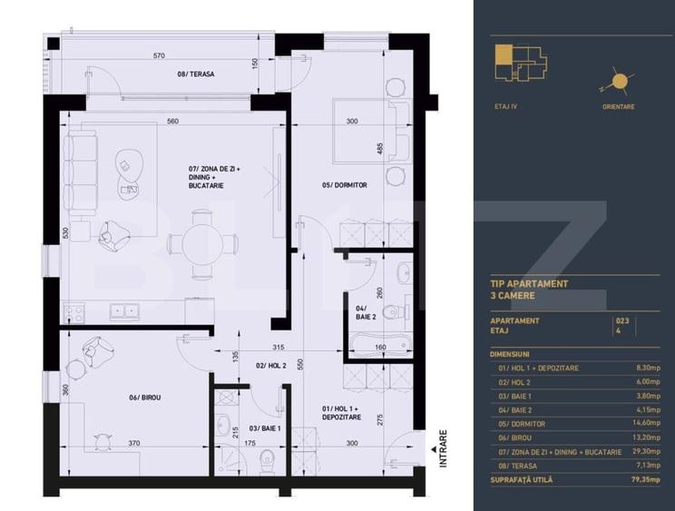 Apartament cu 3 camere decomandat în Răcădău