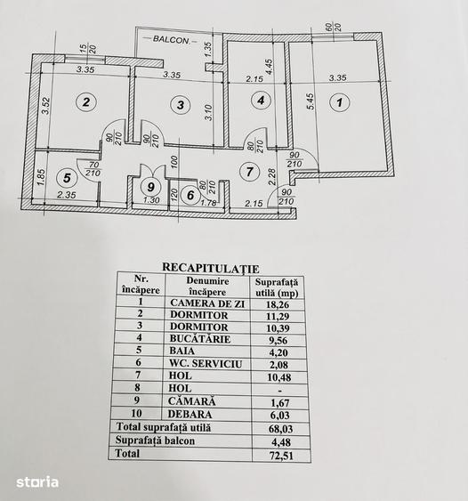 Apartament cu 3 camere decomandat în Central