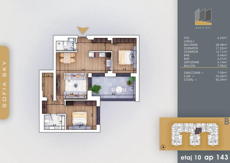 Apartament cu 3 camere decomandat în Theodor Pallady