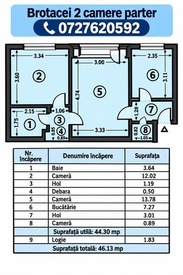 Apartament cu 2 camere semidecomandat în Tomis III