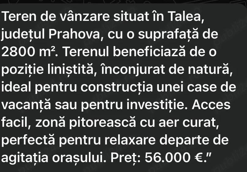 Teren de 2800 mp, în Talea