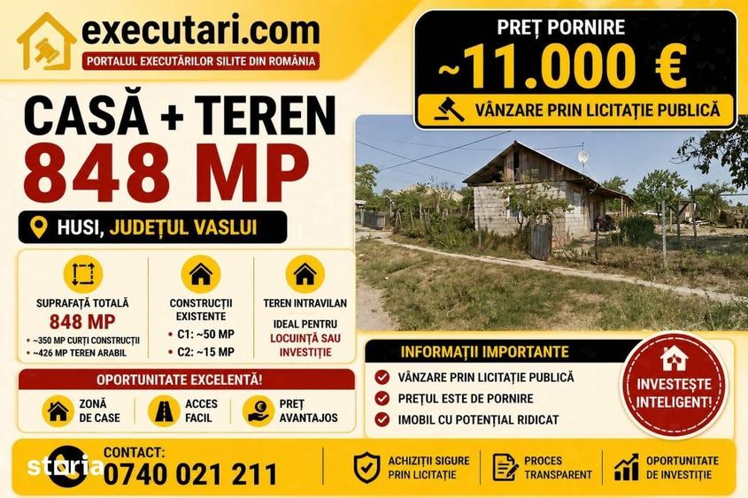 Casa 51 m2 + Teren intravilan - 848 m2, Husi - 3
