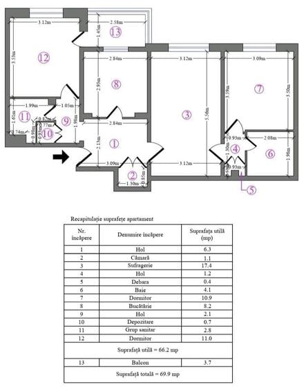 Apartament cu 3 camere semidecomandat în Pantelimon