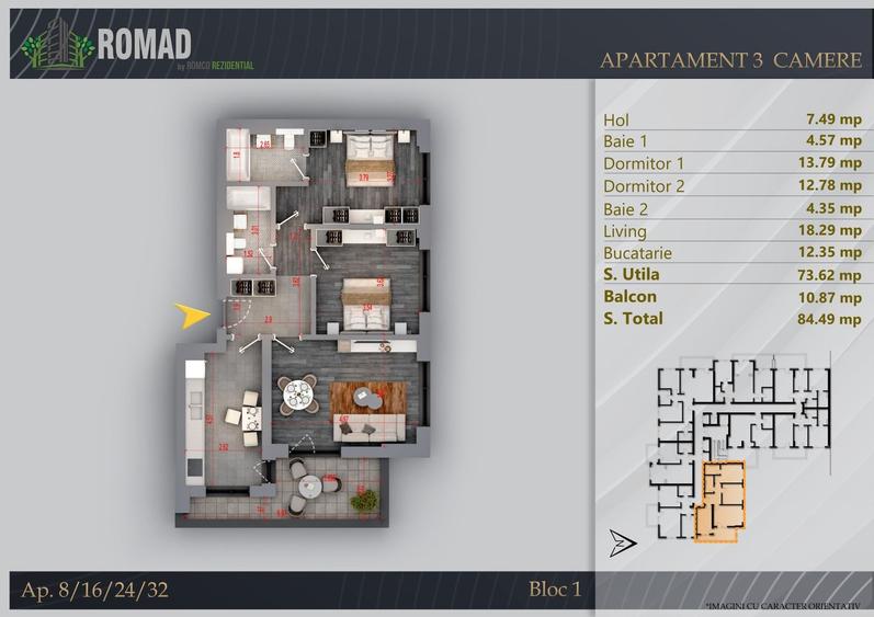 Apartament cu 3 camere decomandat în Theodor Pallady