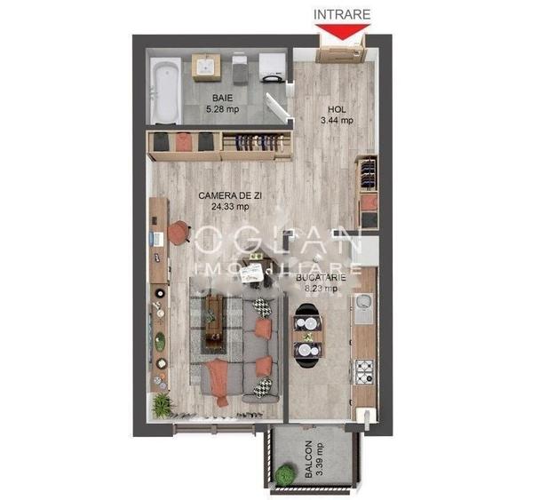 Apartament 1 camera, 41 mp utili, bloc cu lift, zona Brana - 3