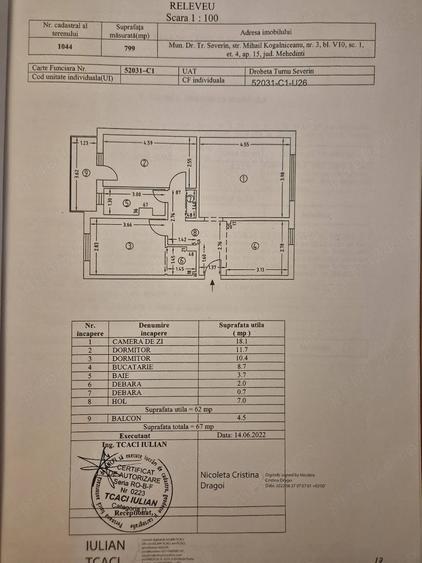 Apartament cu 3 camere decomandat în Crihala