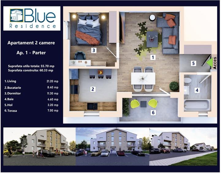 Apartament cu 2 camere decomandat în Sânpetru
