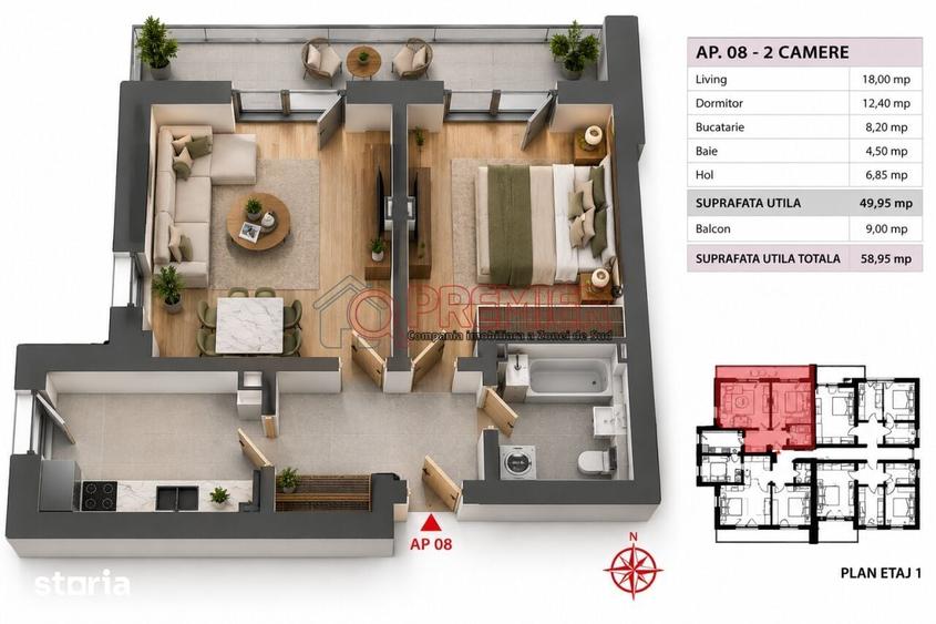 Apartament cu 2 camere în Central