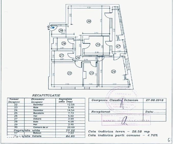 Apartament cu 3 camere decomandat în Central