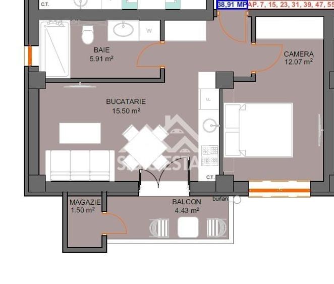 Apartament cu 2 camere decomandat în Șelimbăr