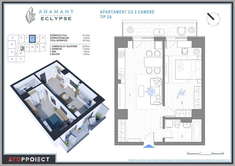 Apartament cu 2 camere decomandat în Nicolina