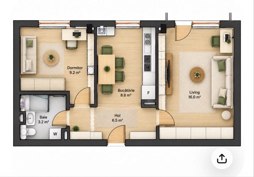 Apartament cu 2 camere decomandat, mobilat în Cornișa