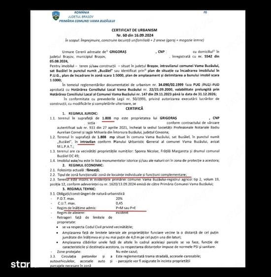 Teren de 1808 mp, în Vama Buzăului