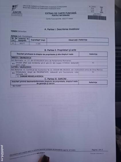 Teren de 2184 mp, în Mintia