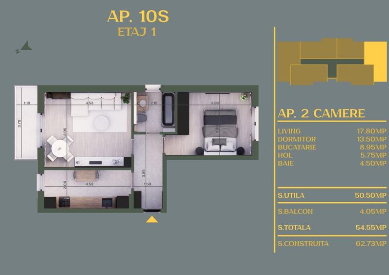 Apartament cu 2 camere decomandat în Berceni