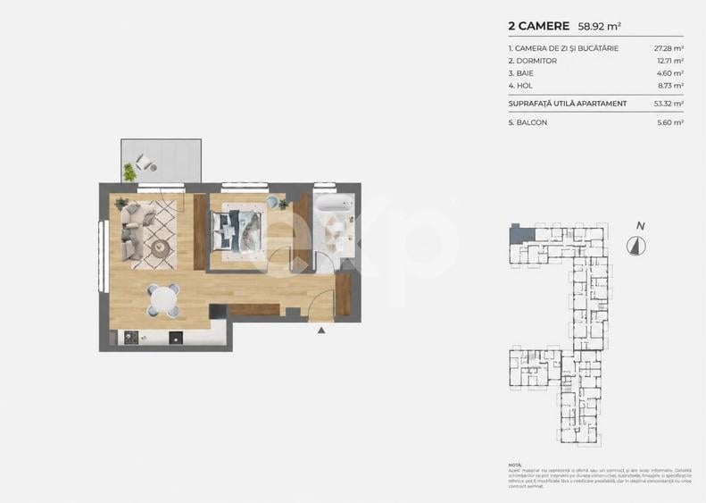 Apartament cu 2 camere semidecomandat în Dâmbul Rotund