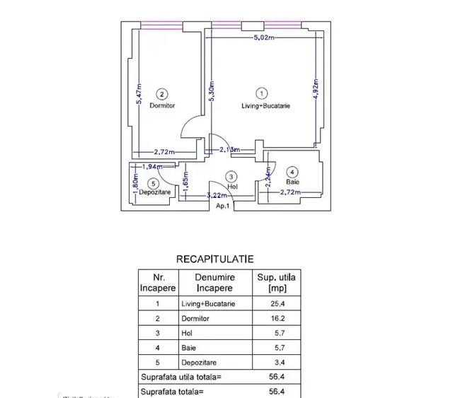 Apartament cu 2 camere decomandat, mobilat în Voluntari