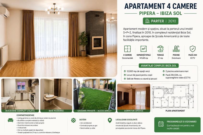 Apartament 4 camere parter-complex residential acces la grădină si piscina - 14