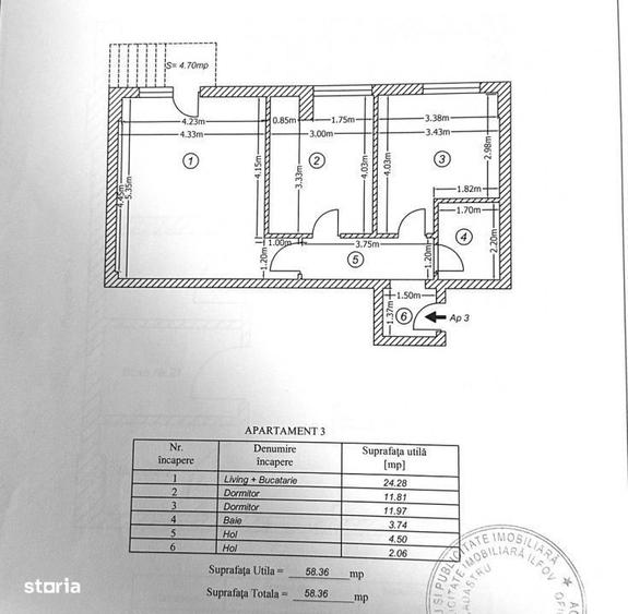 Apartament cu 3 camere, mobilat în Central