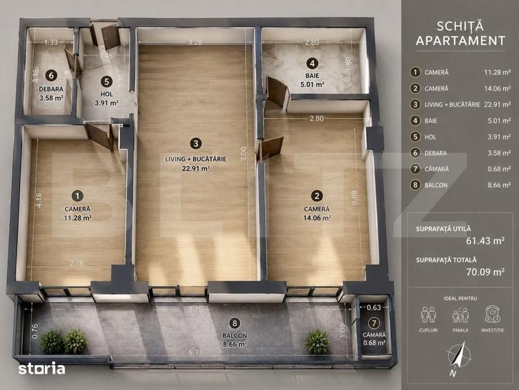 Apartament cu 3 camere în Florești — fotografia 1