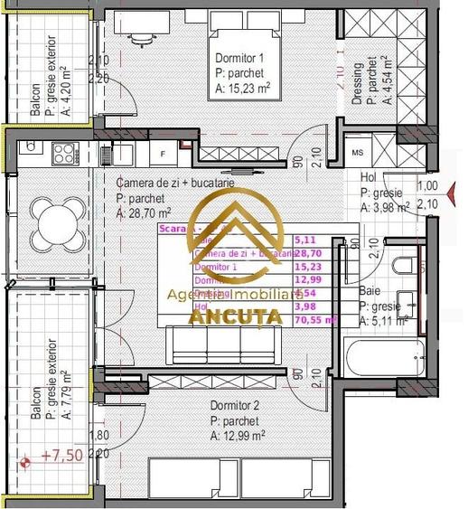 Apartament cu 3 camere semidecomandat în Sopor