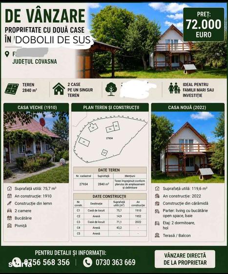 Casă cu 3 camere cu Teren 2840 Mp în Boroșneu Mare