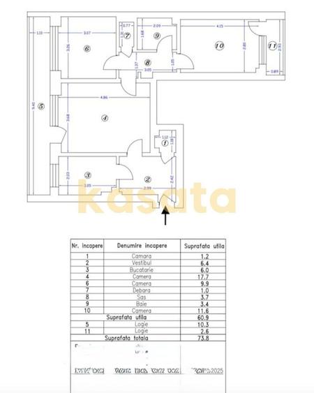 Apartament cu 3 camere semidecomandat în Iancului