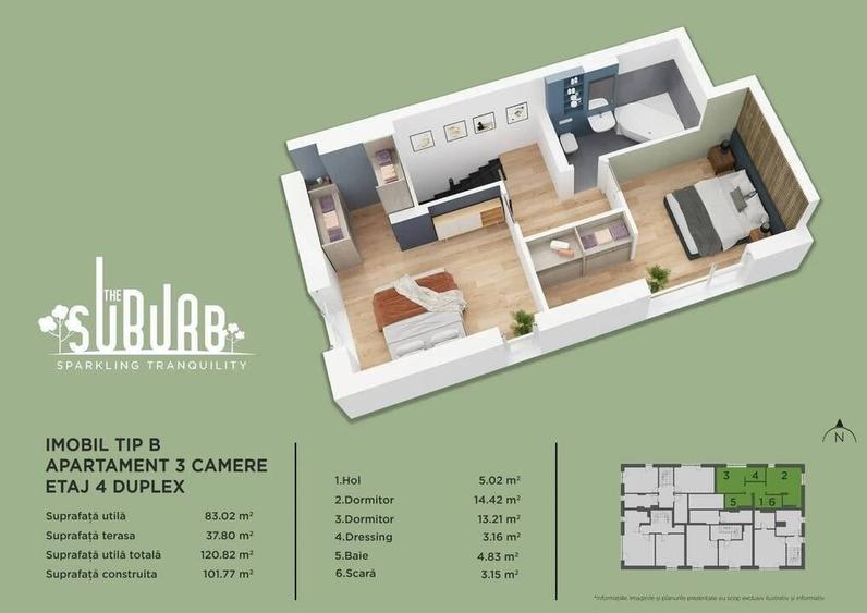 Apartament cu 3 camere decomandat în Nord
