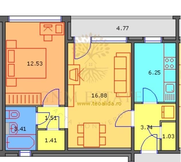 Apartament cu 2 camere semidecomandat în Berceni