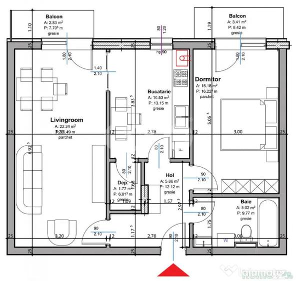 Apartament cu 2 camere decomandat în Trivale