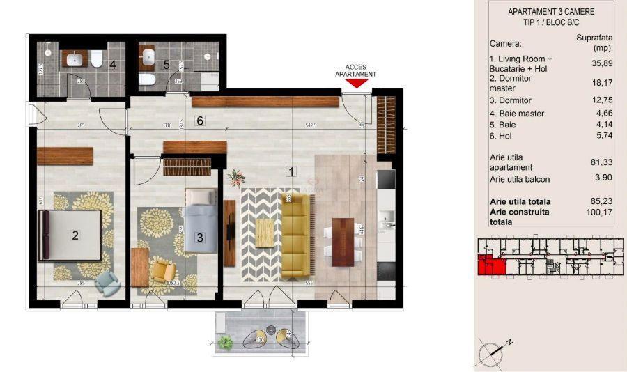 Apartament cu 2 camere în Străulești