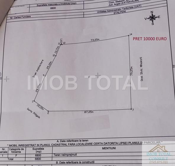 Teren Construcții intravilan de 6800 mp, în Stâlpeni