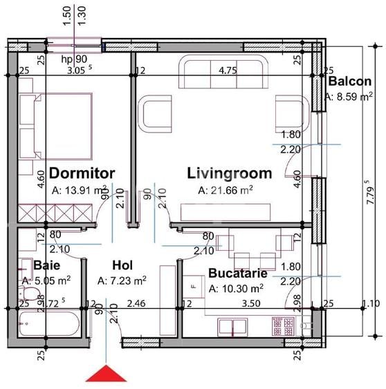 Apartament cu 2 camere decomandat în Trivale
