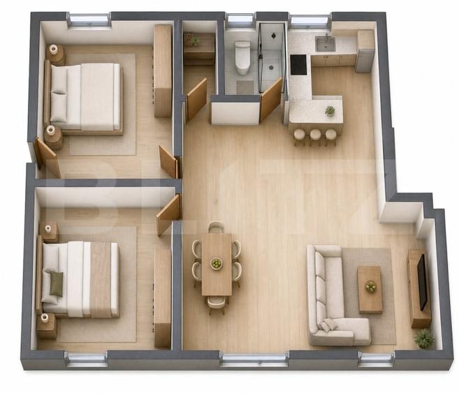 Apartament cu 3 camere semidecomandat în Est