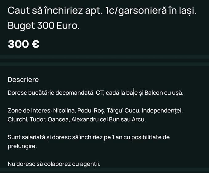 Garsonieră decomandată în Nicolina