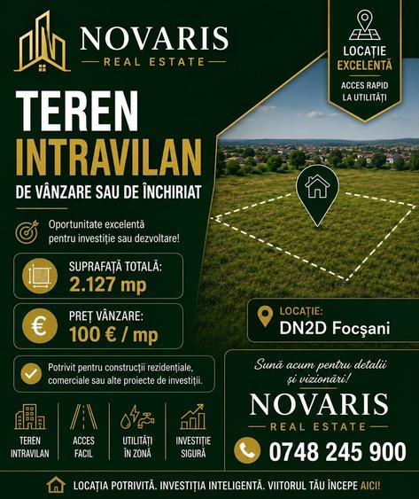 Teren Construcții intravilan de 2127 mp, în Exterior Nord