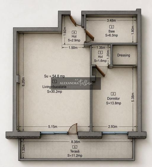 Apartament cu 2 camere semidecomandat, mobilat în Florești