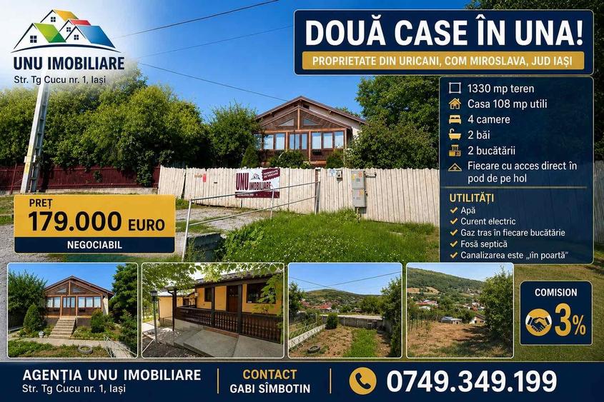 Casă individuală cu 4 camere cu Teren 1330 Mp în Central