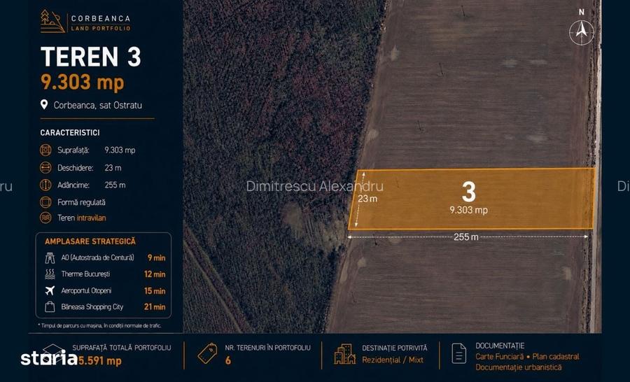 6 terenuri intravilane in Corbeanca 8.75026.596 mp, de la 33 euro/mp