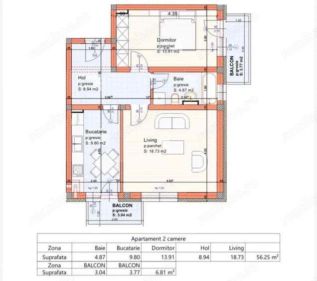 Apartament cu 2 camere decomandat în Sânpetru