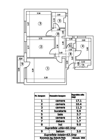 Apartament cu 3 camere decomandat în Tineretului